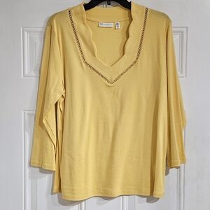 Rafaella Yellow Scalloped V-Neck Blouse